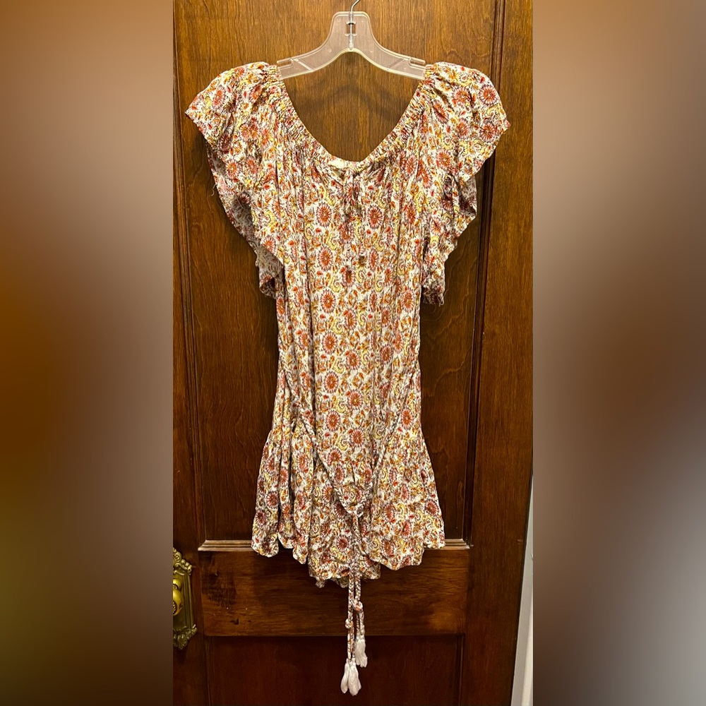 Women’s casual floral/leaf print dress with waist rope